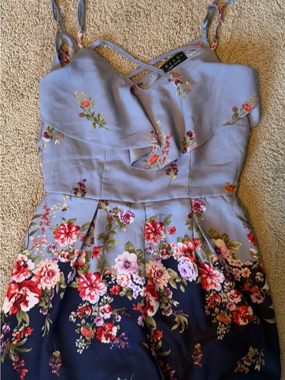 Floral Ombre romper in Light blue and Navy